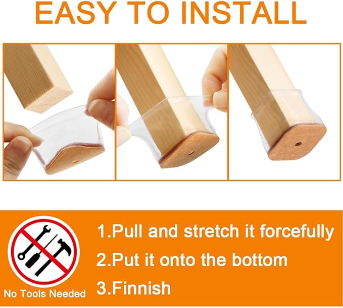24 Pcs Chair Leg Floor Protectors for Hardwood Floors Square Silicone Covers to Protect Wood Tile Floors Felt Pads Furniture Leg Caps Anti-Scratch Reduce Noise (Fit:3/4" to 1")