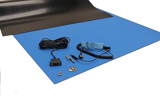 ESD Mat Kit - Anti-Static Table Mat - Heat Resistant Soldering Mat - with a Wrist Strap and Dual Common Point Grounding (36" x 60" (3' x 5'), Blue)