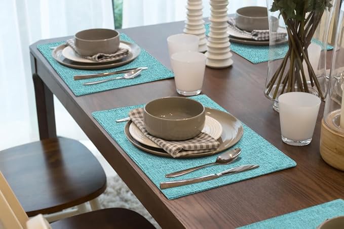 homing Cotton Linen Placemats Set of 6, Cloth Washable Farmhouse Dining Table Mats for Indoors & Outdoors, Easy to Clean, Light Blue, 13 x 19 Inch