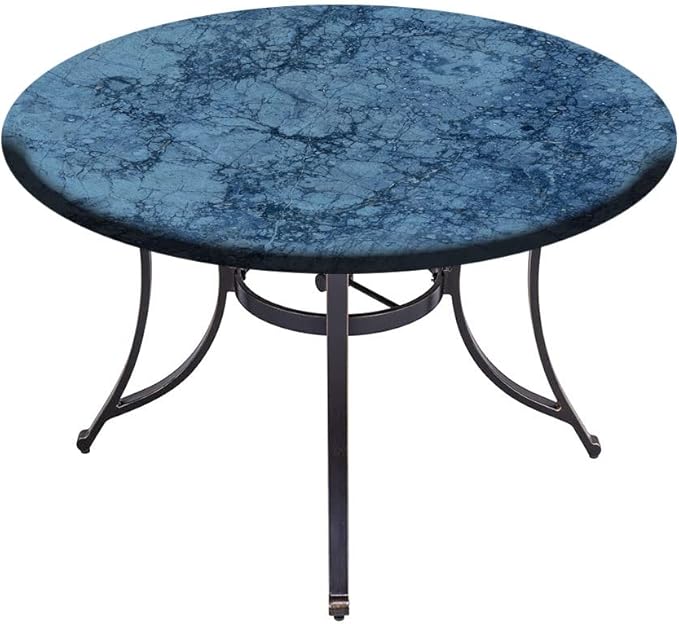 Elastic Tablecloth, Marble Decorative Fabric Table Cover for, Abstract Crack Pattern, Fit Round Tables 35inch Diameter, for Dining Room/Party/Banquet Decoration, Blue