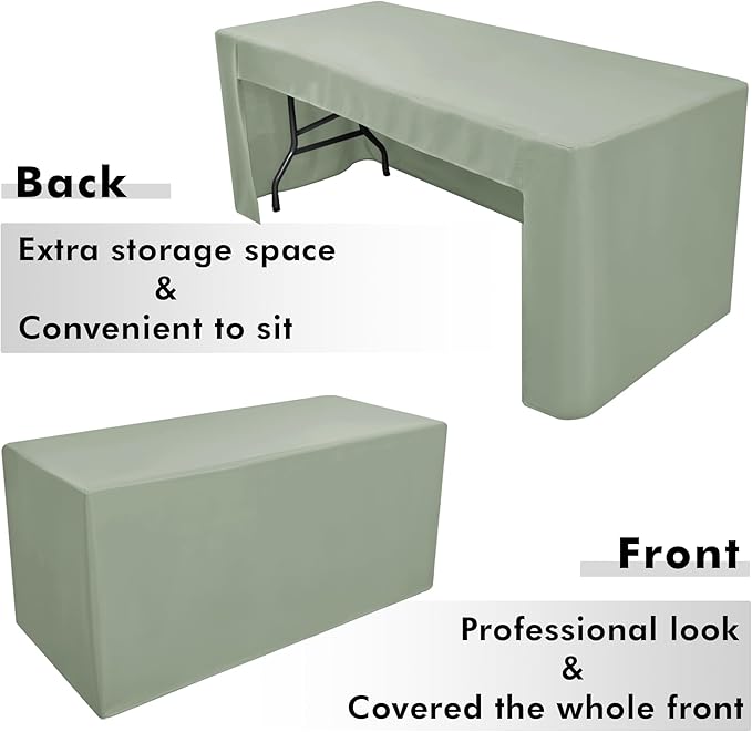 Nasitos 2 Pack Fitted Tablecloth for 4 Foot Tables-Sage Green Open Back Folding Table Cover Washable and Wrinkle Resistant Table Cloth for Weddings, Trade Show, Career Fair, Convention, Events