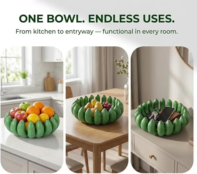 Banana fruit bowl holder 12 inch Large Basket fruit storage - Centerpiece for Kitchen,Dining Table & Entryway - Home Decor - functional fruit storage - Unique gifts ideas. (Green)
