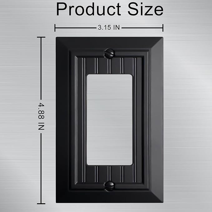 Beadboard Outlet Covers Wall Plates, Bamboo Fiber Light Switch Covers, Natural Material Electric Receptacle Decorative Switch Plate Outlet Cover Matte Black (1 Gang Decorator 4 Pack)