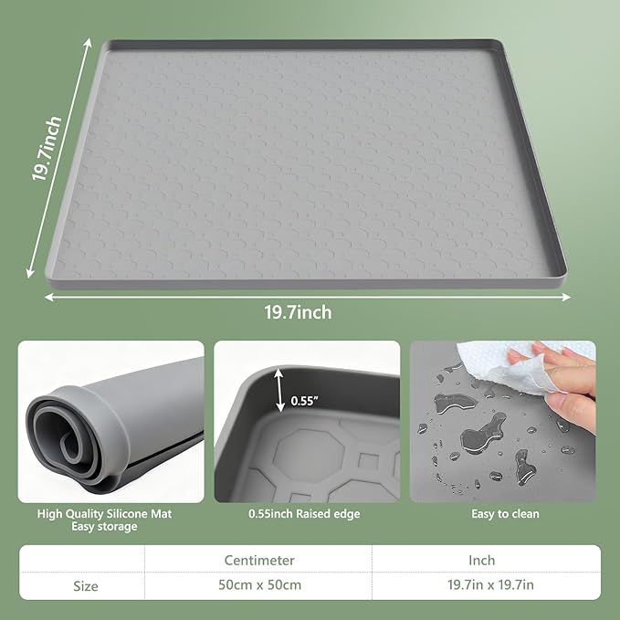 AKEfit Heat Resistant Silicone Mat, Non-Slip Waterproof Air Fryer Mat for Kitchen Countertops, Oven, AC,Stove Top & Dining Table Protection (Grey)