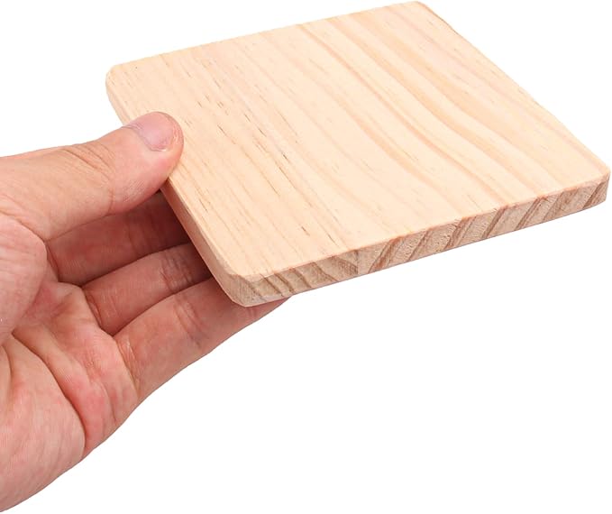36 PCS 4 Inch Square Wood Coasters, 4 x 4 Inch Wooden Coasters for Crafts, DIY Wood Coaster with Non Slip Dot Stickers, Engraving, Painting (Thick 0.35 Inch)