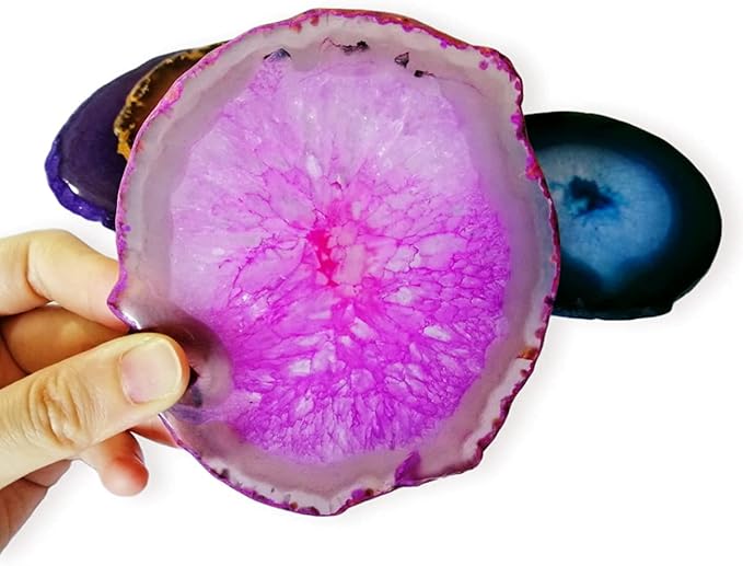 Agate Coaster for Drinks Mixed Color Crystal Coasters Set of 4 with Rubber Bumpers 3-4" for Coffee Wine or Bar Glasses