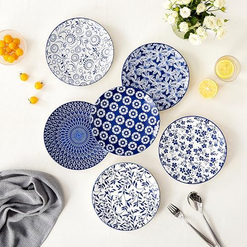 vancasso 8.25" Blue Salad Plates Set of 6, Porcelain Dessert - Image 7