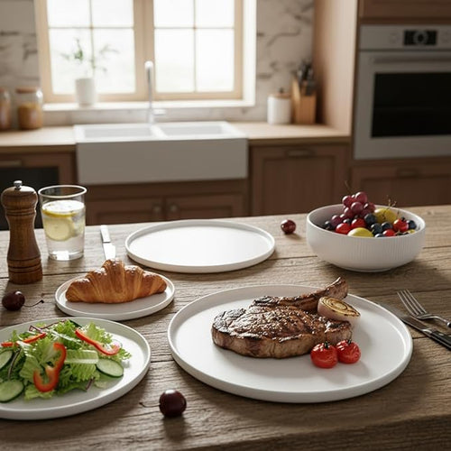 12-Piece Porcelain Scratch Resistant Plates and Bowls Sets, Service for 4 Stoneware Dinnerware Sets, Ceramic Plates and Bowls Dishes Sets, White - Microwave and Dishwasher Safe