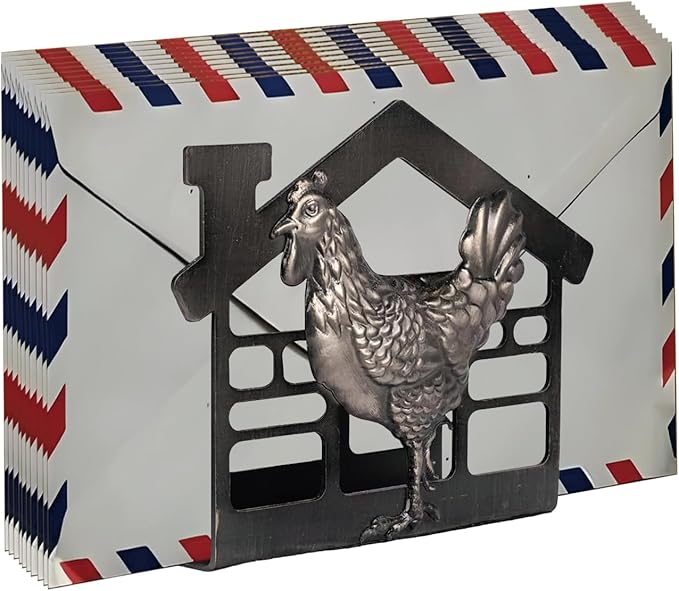 Metal Napkin Holder for Table, Antique Rooster Decorative Farm Style, Rustic Vertical Tissue Paper Napkins Holder for Paper Napkins (Rooster/Black)