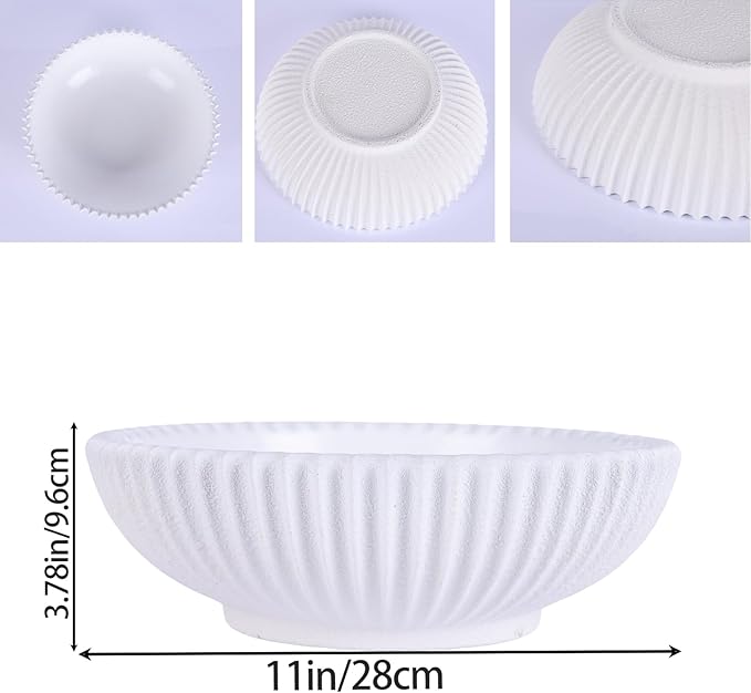 DOVDOV White ruffled-edge decorative bowl, large modern fruit bowl, home decor bowl for kitchen counter, coffee table, or entryway table, minimalist key holder and centerpiece fruit bowl.