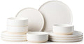 12 Pieces Plates and Bowls Sets,White Dish Set for 4,Premium Serving Dinnerware Sets, Chip and Scratch Resistant Dishware Sets Kitchen Dishes Dining Ware Set(Light Beige)