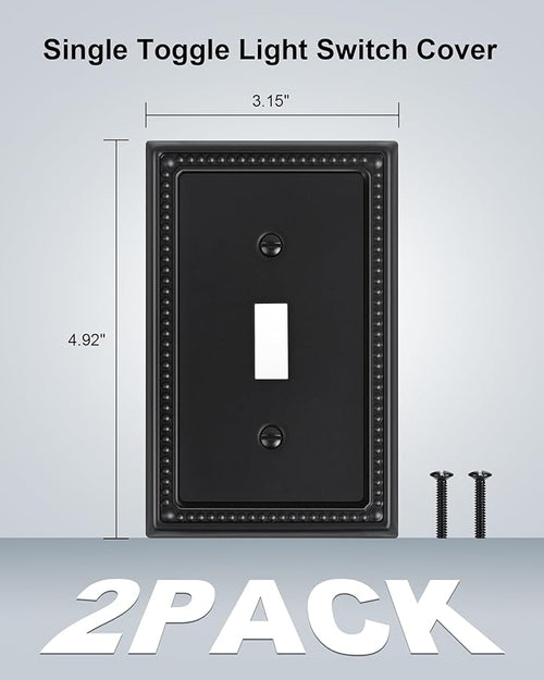 2-Pack Single Toggle Light Switch Cover Plate, Pearls Decorative Switch Plate Covers, Black 1 Gang Metal Wall Plate, Corrosion Resistant