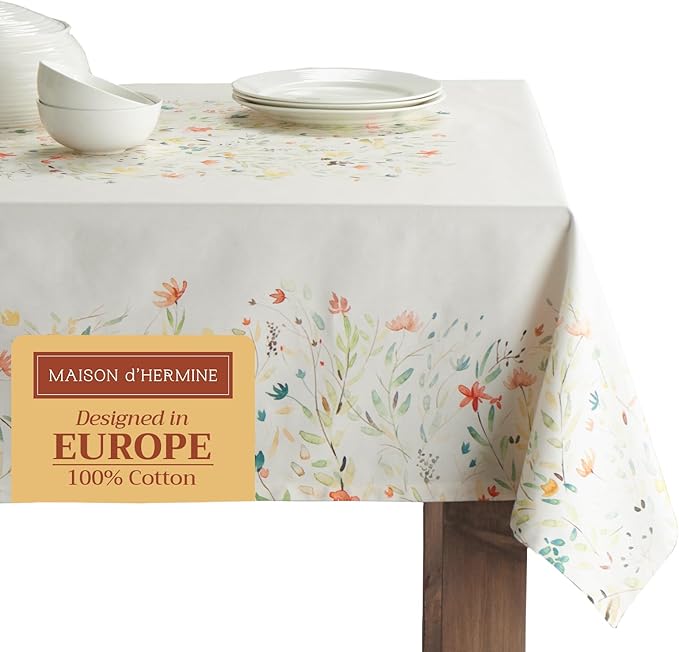 Maison d' Hermine Table Cloth Rectangle Table 100% Cotton 60 x 90 Inches Tablecloth Reusable Decorative for Dining Room Farmhouse Home Valentines Day Decorations Spring Summer - Colmar