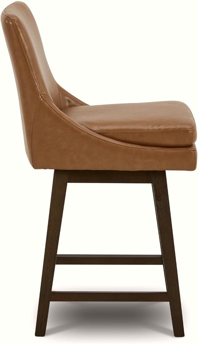 CHITA Counter Height Swivel Bar Stools Set of 3, FSC Certified Upholstered Faux Leather Barstool Chairs with Back, 26.8" H Seat Height, PU Leather in Retro Brown