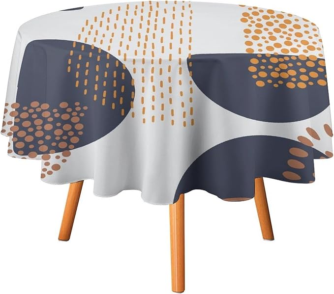 Abstract Modern Art Mid Century Round Tablecloth, Mid Century Rustic Boho Art Pattern Tablecloth for Home Party Dining Room Kitchen Decor 36Inch(90cm)