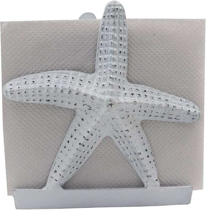 Nautical Starfish Lunch/Dinner/Metal Napkin Holder/Kitchen Napkin/Beverage Cocktail/Ocean/Coastal By The Metal Magician (Distressed White)