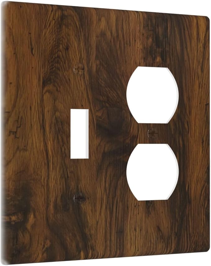 Light Switch Cover Plate Brown Rustic Wood Grain Vintage Wooden Texture 2 Gang Decorative Switch Plates 1 Toggle Duplex Combo Outlet Covers GFCI Wall Plates for Cabin Bedroom Decor