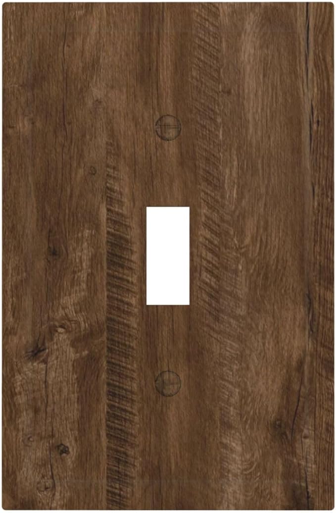 Decorative Light Switch Cover Brown Rustic Wood Grain Farmhouse 1 Gang Wall Plate Cover Single Toggle Outlet Covers Switchplate Electrical Faceplate for Cabin Bedroom Decor（2 Pack）
