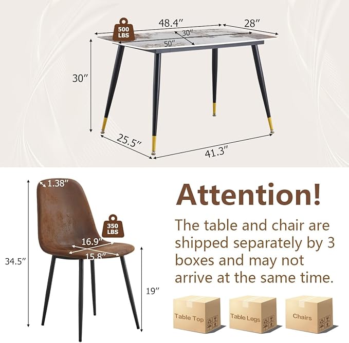 Small Dining Table Set for 4, Dining Room Table Set for 4, Sintered Stone Kitchen Table Top and Modern Chairs Set of 4 for Kitchen Dining Room, Small Space