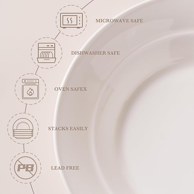 Ceramic Pasta Bowls Set of 6– 13.5oz/22oz Porcelain Soup & Salad Bowls, Wide Rim, Oven/Dishwasher Safe – Elegant White Dinnerware for Italian Dishes