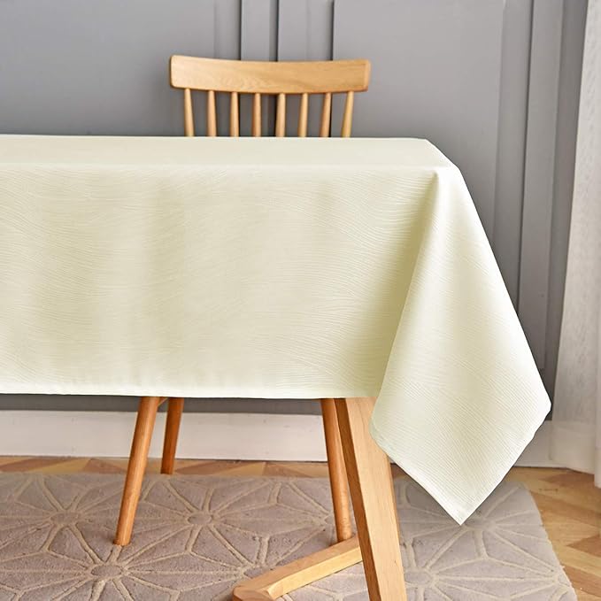 maxmill Jacquard Table Cloth Swirl Pattern Spillproof Wrinkle Resistant Heavy Weight Soft Tablecloth for Kitchen Dinning Tabletop Decoration Outdoor Picnic Rectangle 52 x 70 Inch Ivory