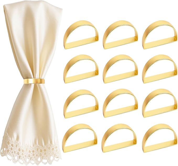 Gold Napkin Rings, Thanksgiving Christmas Napkin Rings Set of 12, Nickel-Plated Steel Table Decor for Festival Party - Horseshoe Shape