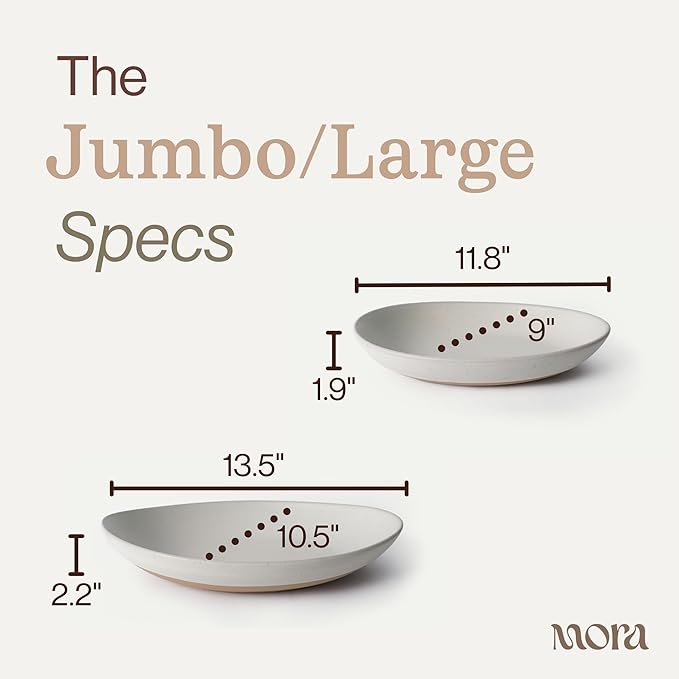 MORA Jumbo and Large Serving Dishes Set of 2, 13 inch and 12 inch Ceramic Pottery Oval Platters - Microwave, Oven and Dishwasher Safe - Oat