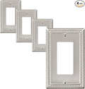 4-Pack Decorator Outlet Cover Plate, Decorative Switch Plates and Outlet Covers, Brushed Nickel Metal Wall Plates for Electrical Outlets, Receptacle, GFCI Outlet, Dimmer Switch