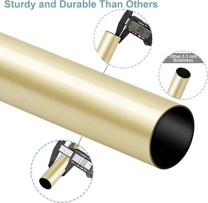 Curtain Rods for Windows 16 to 200 Inches Adjustable Length 1 Inch Diameter Window Curtain Rod with Aluminium Finials, Warm Gold