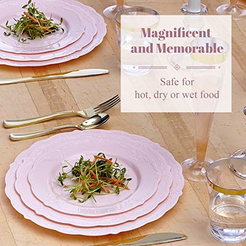 Vintage Collection Set of Blush Dinner, Salad & Dessert Plates - High Quality Embossed Rim Design Disposable Dinnerware - Great for Formal Dinners, Weddings, and Holidays (Set of 30) - Image 3