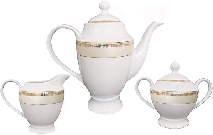 UKN 57 Piece Gold and Match Dinnerware Set-New Bone China Service for 8 People Banded Formal Round Dishwasher Safe