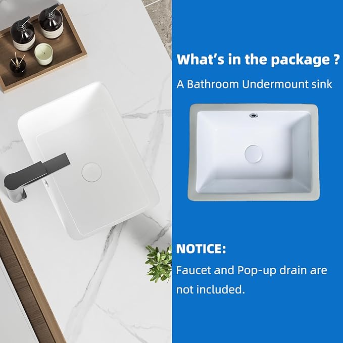 16 Inch Bathroom Vanity SinSmall Undermount Bathroom Sinks Rectangular White Porcelain Vessel Sink Cabinet 15.75" x 11.82" Ceramic Wash Basin Sink With Overflow Tiny Lavamanos Para Baños KINGWONG