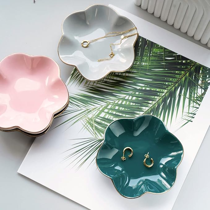 HANKOR 4.7 inch Small Ring Dish, Ceramic Jewelry Holder Tray, Green Catch All Trinket Bowl for Keys Rings Earrings