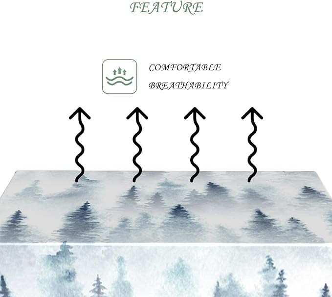 60x120 Inch Nordic Winter Nature Rectangle Tablecloth Misty Foggy Pine Trees Forest Table Cloth Waterproof Stain Resistant Table Cover for Kitchen Dining Picnic BBQ Home Holiday Party