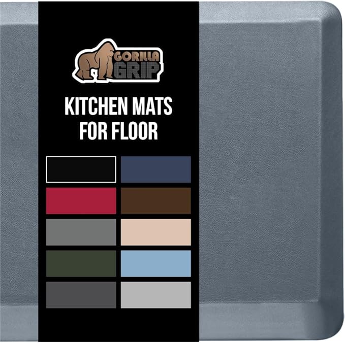 GORILLA GRIP Comfortable Cushioned Kitchen Mats for Floor, Waterproof and Stain Resistant Soft Top, 3/4 Inch Thick Ergonomic Standing Desk Anti Fatigue Mat, Foam Supports Ankles, Feet, 17x24, Charcoal