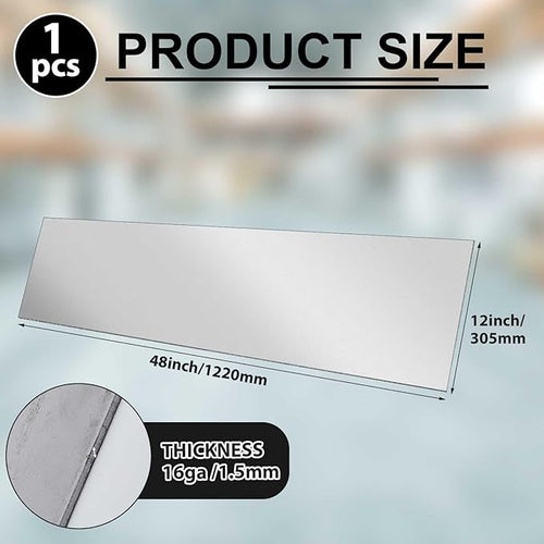 12 x 48 Inch 16 Gauge Mild Steel Sheet Metal Plate, Square Weldable Carbon Cold Rolled Panels for Industrial DIY Welding, Craft Use Accessories, Easy Formability Smooth Surface