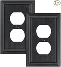 2-Pack Classic Beadboard Duplex Outlet Cover Plate, Decorative Matte Black Switch Plates and Outlet Covers, Natural Bamboo Fiber Wall Plates for Electrical Outlets, 1 Gang Receptacle Cover