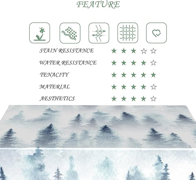 54x78 Inch Nordic Winter Nature Rectangle Tablecloth Misty Foggy Pine Trees Forest Table Cloth Waterproof Stain Resistant Table Cover for Kitchen Dining Picnic BBQ Home Holiday Party