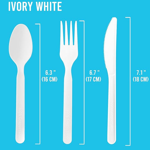 250 Count Compostable Disposable Non Plastic Silverware, Heavy Duty Biodegradable Forks Spoons Knives Cutlery Set, Eco Friendly Recyclable Flatware Utensils for Party Wedding Daily Use