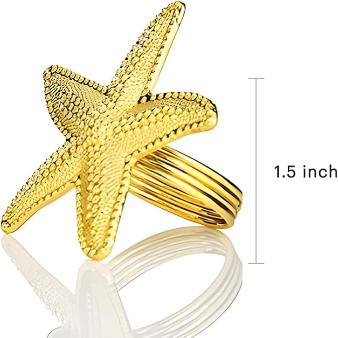 Decozen Set of 16 Gold Napkin Rings in Star Fish Design, Festive, Table Decor Setting for Holiday, Wedding, Birthday, Kitchen, Home Decor, Housewarming Gift - Mothers Day Decorations