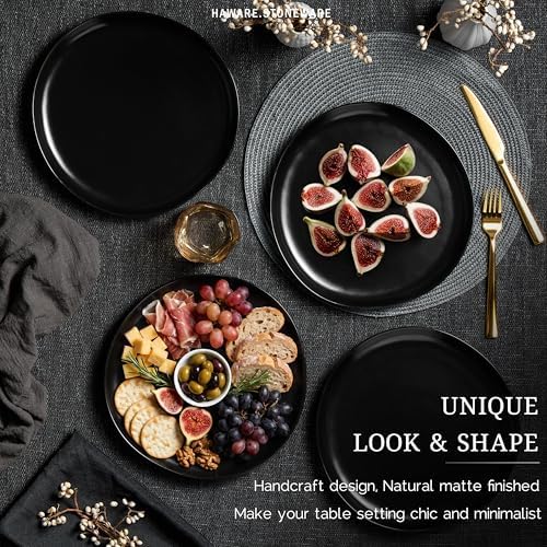 HaWare Stoneware Dinner Plates Set of 6, 10" Heavy Duty Ceramic Plates, Reactive Glaze Dinnerware for Home Restaurant, Chip and Scratch Resistant, Microwave and Dishwasher Safe, Matte Black - Image 3