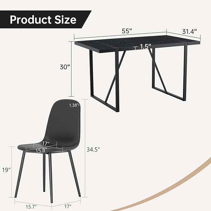 Modern Dining Table and Chairs Set of 6, 7 Piece Kitchen Table and Chairs for Kitchen Dining Room, Apartment