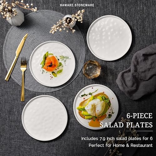 HaWare Stoneware Plates Set of 6, 7.9" Salad Plates, Reactive Glaze Ripple Ceramic Dish Set for Appetizer, Dessert, Scratch Resistant, Small Dinner Plate, Microwave and Dishwasher Safe, Speckled White - Image 5