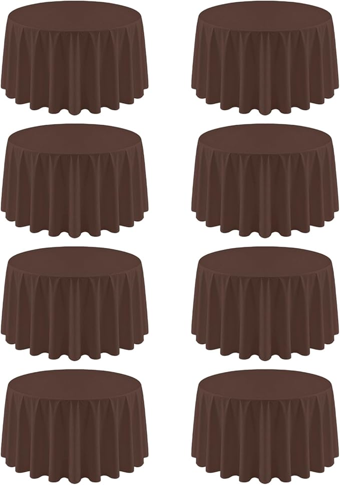 8 Pack Round Tablecloth 90 Inch Brown Tablecloth for Round Tables, Washable Polyester Table Cloth Stain and Wrinkle Resistant Decorative Table Cover for Wedding Party Dining Banquet