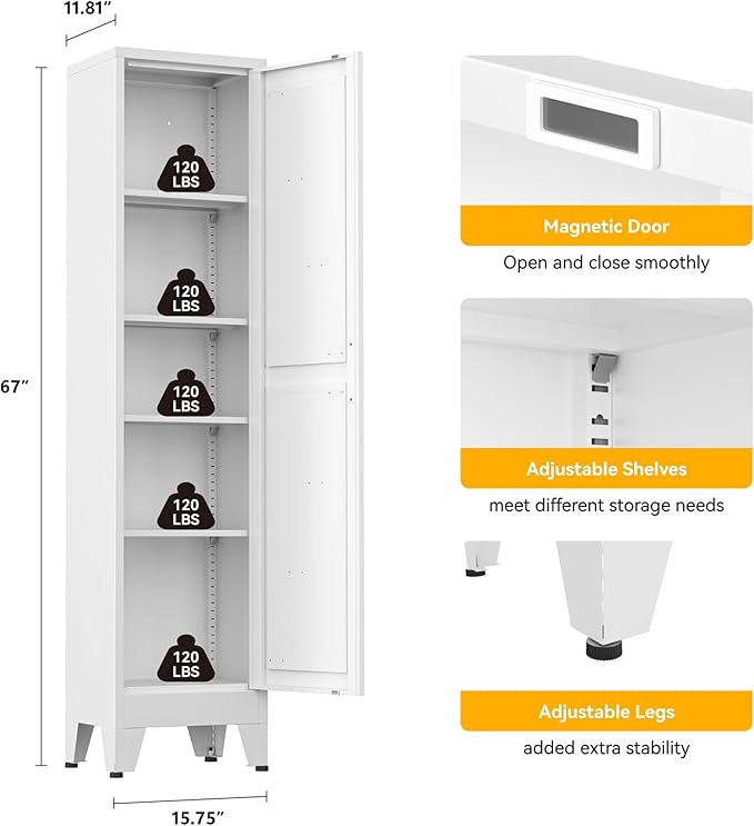 Narrow Metal Cabinet with 4 Adjustable Shelves and Barn Doors,Tall Bathroom Storage Cabinet, Metal Pantry Organizer for Kitchen,Home Office, Dining Room,White