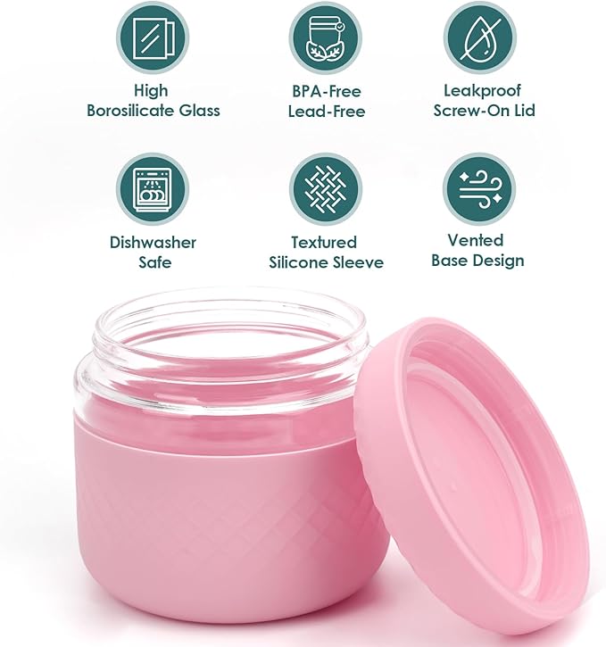24 oz Glass Lunch Bowl Containers with Lids 2 Pack | Leak & Spill Proof, BPA-Free, Microwave & Dishwasher Safe | Airtight Meal Prep & Food Storage Jar for Lunch, Salad, Soup, Oats, Stew, Yogurt
