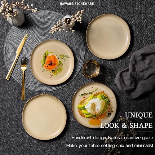 HaWare Stoneware Salad Plates Set of 6, 7.9” Heavy Duty Ceramic Plates, Reactive Glaze Dinnerware for Home Restaurant, Chip and Scratch Resistant, Microwave and Dishwasher Safe, Reactive Sandy Khaki - Image 3