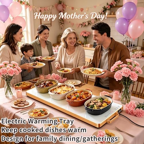 Electric Warming Tray,XL 32"x12",Tempered Glass Warming Mat for Food,White - Image 2