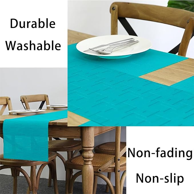 PIGCHCY Placemats,Durable Heat Resistant Placemats for Dining Table,Washable Woven Vinyl Kitchen Placemats Set of 4 (18 x 12 inches, Turquoise)