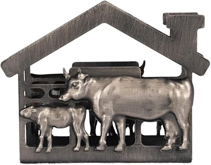 Metal Napkin Holder for Tabletop, Rustic Farmhouse Cow & Calf Napkins Holder for Paper Napkins, Vintage Metal Tissue Napkin Dispenser, Napkin Table Decor for Kitchen (Cow and Calf/Black)